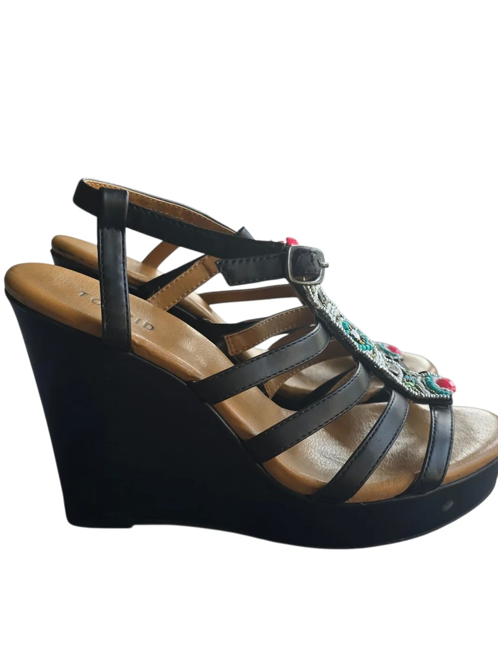 torrid Black Beaded Strappy Wedge Sandals